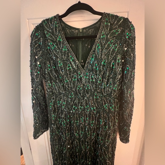 Mac Duggal Sequined Long Sleeves Dress with V Neck #5451 - Picture 9 of 16